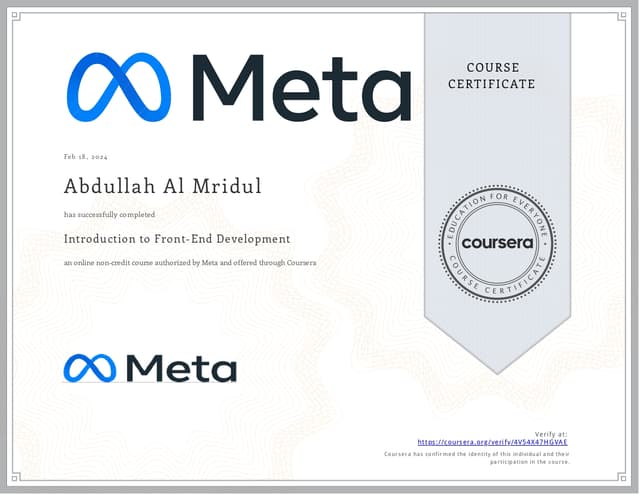 Intro to Frontend Dev Course by Coursera